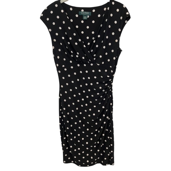 Lauren Ralph Lauren Dresses & Skirts - Ralph Lauren Polka Dot Faux Wrap V-Neck Stretch Jersey Dress Black Size 6